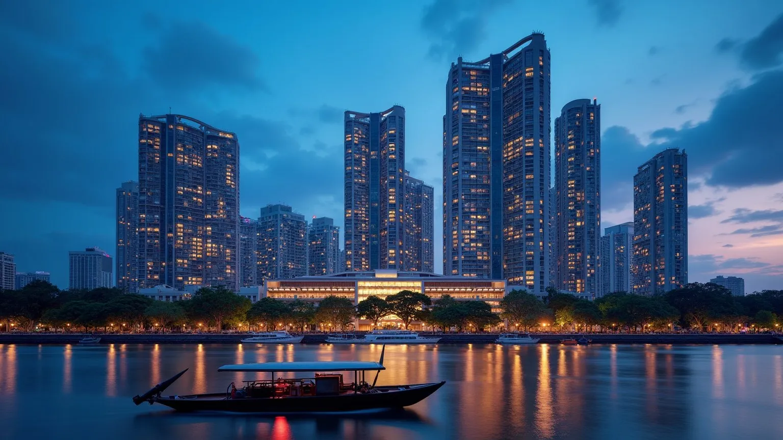 Skyline Bangkoku — wieżowce nad rzeką Chao Phraya
